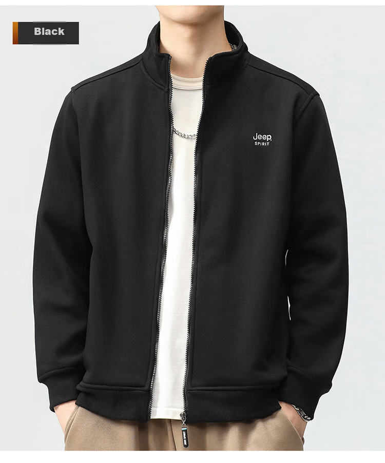 JEEP SPIRIT Men's Jacket, Sweatshirt for Autumn, Loose Casual Trendy Stand-Collar Top, Black, XL 22