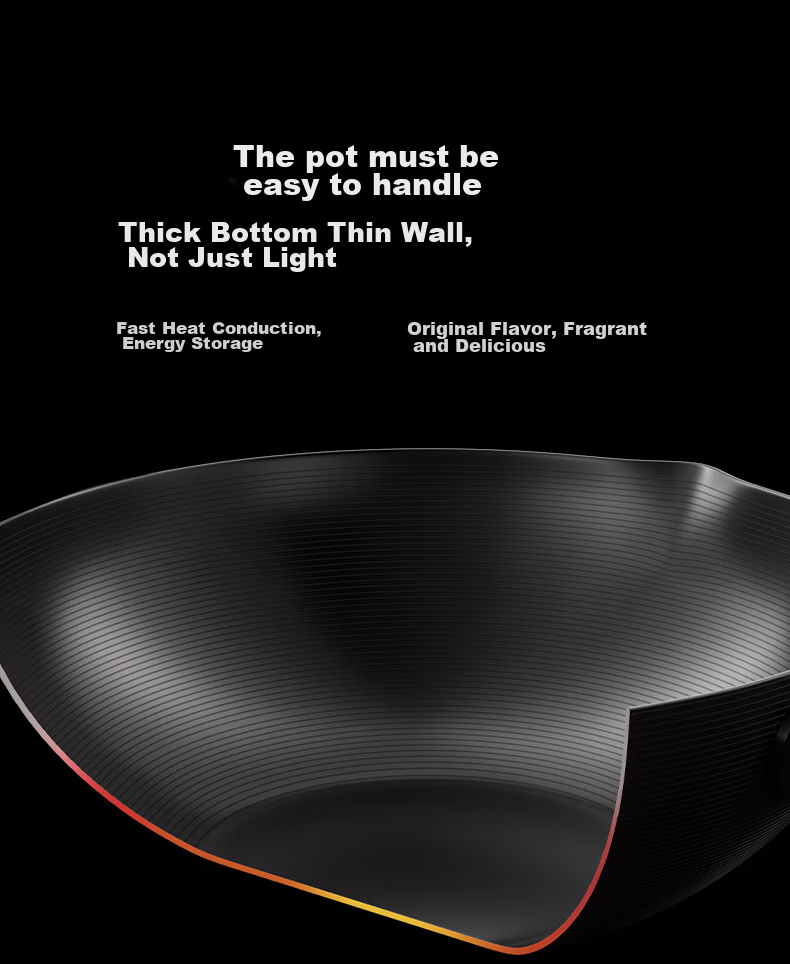 JD Original Wok Iron Pan Japanese Imported Pure Iron Non-Coated Flat Bottom Non-Stick Stir-Fry Pan Compatible with Gas And Coal Gas 32cm 12