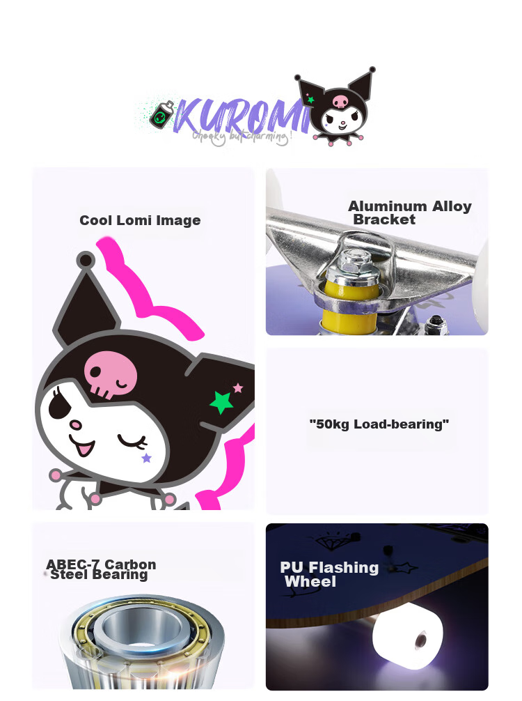 Mesuca & Kuromi Collaboration Double Kick Skateboard for Kids and Teens Street Cruiser 3