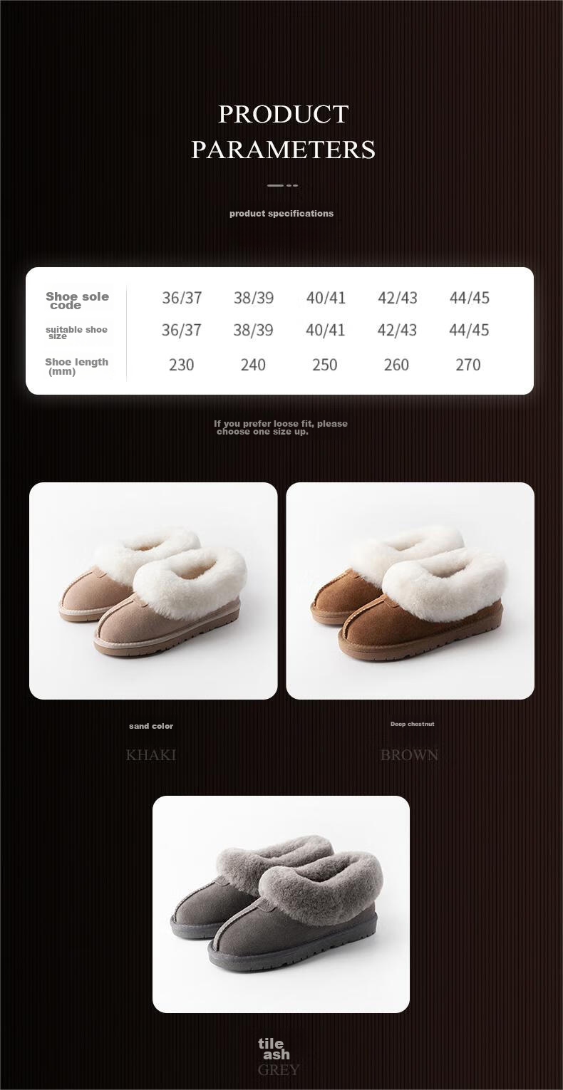 NEIBO [Warm And Cold-Resistant] Wool Leather Integrated Latex Slippers, Women's Winter Anti-Odor Non-Slip Heel, Men's Home Shoes, Chestnut Color, Size 41 3