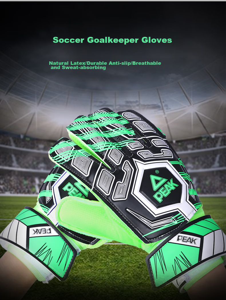 PEAK Goalkeeper Gloves with Finger Protection, Natural Latex, Non-Slip, Wear-Resistant, Shock-Absorbing, Professional Training Gloves for Adults And Children, Soccer Goalie Equipment, Orange, Size 10 9