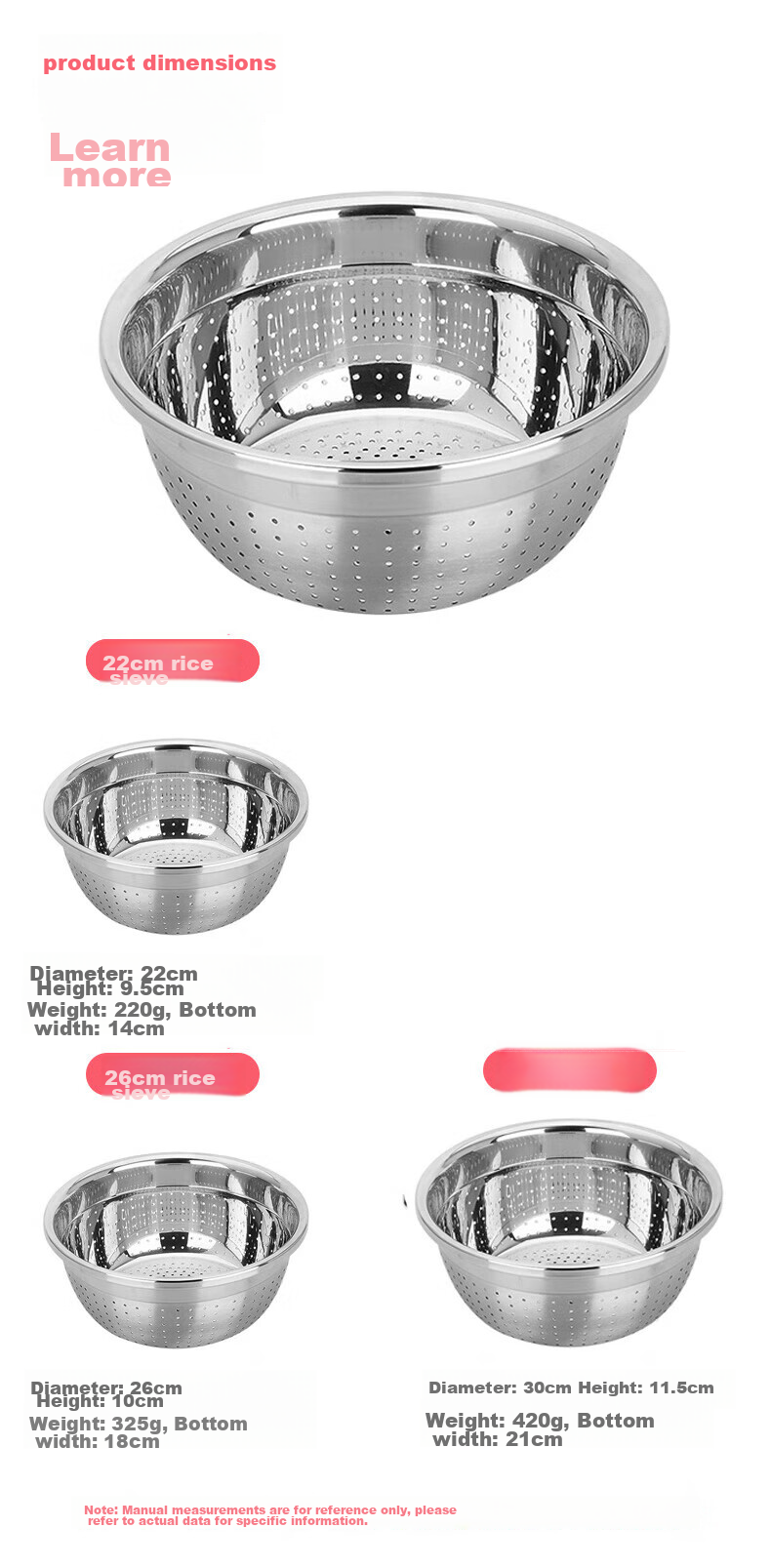 MAXCOOK 316L Stainless Steel Rice Sieve and Vegetable Basin, Thickened Draining Basin for Washing Rice, Vegetables, and Fruits, 28cm MCWA3390 4