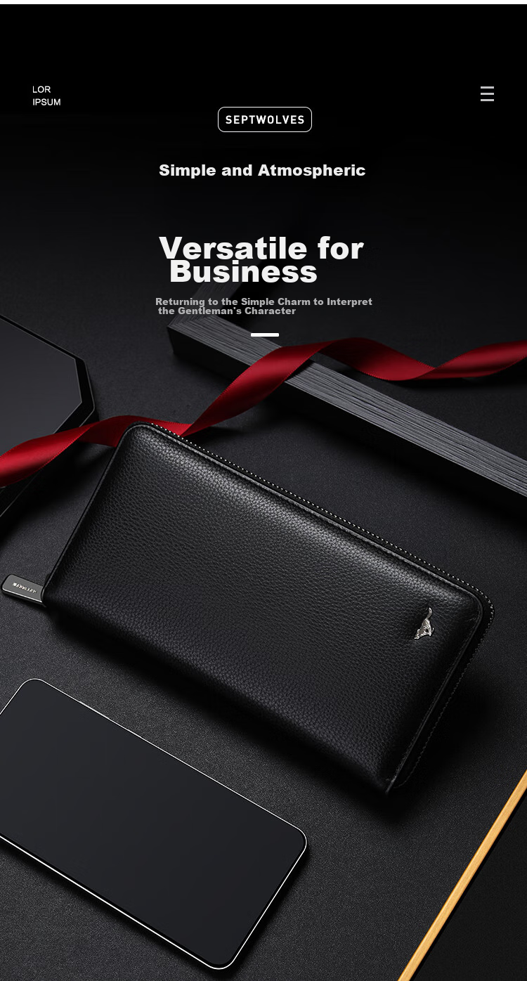 SEPTWOLVES Men's Wallet, Clutch Bag, Genuine Leather Card Holder, Zipper Pouch, Large Capacity, Anniversary Birthday Gift for Dad Or Husband 3