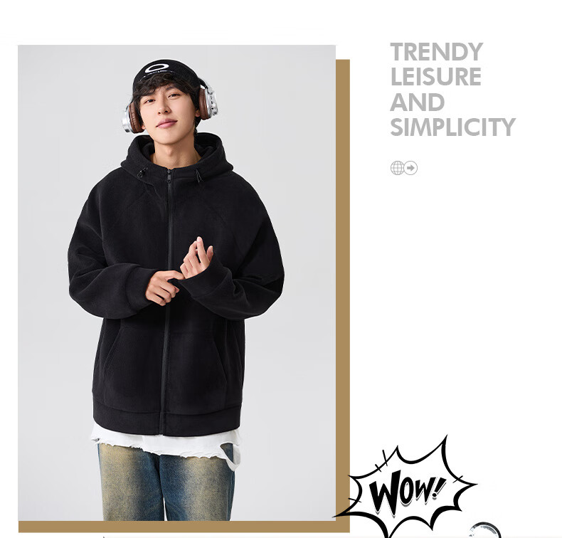 Jeanswest Men's Winter Thickened Fleece Jacket with Double-sided Plush Hooded Coat for Teenagers 4