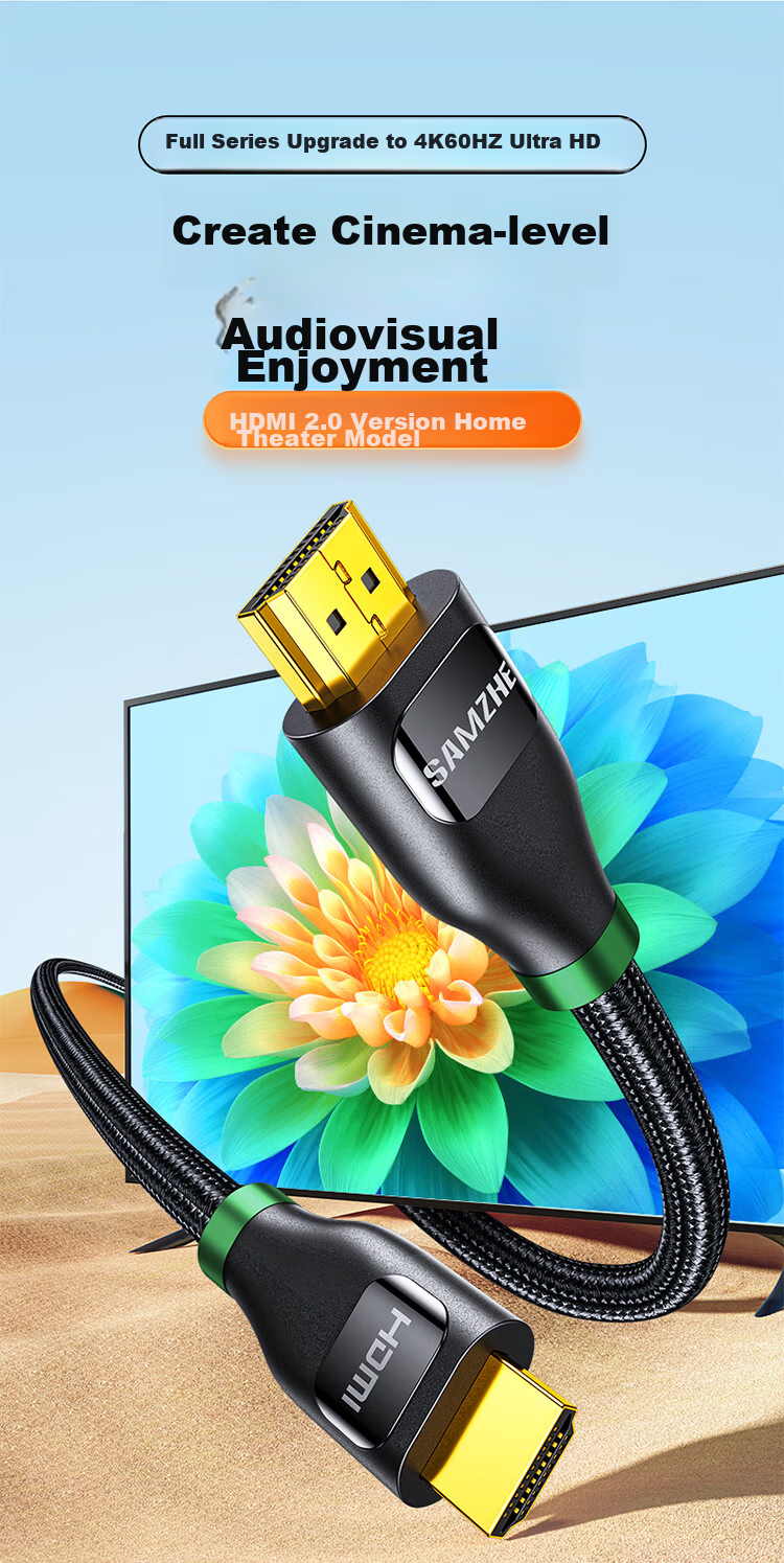 SAMZHE HDMI Cable Version 2.0, 4K Digital High-Definition Cable, 3D Video Cable, Laptop to TV Projector Monitor Connection Cable, Black 2 Meters, BK-20 4