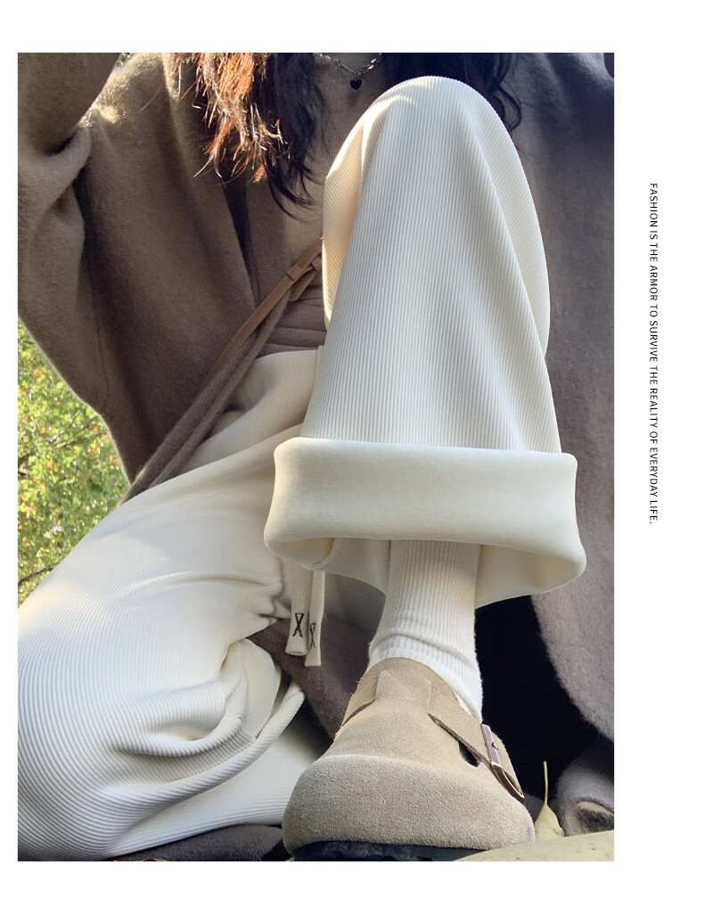 Langsha Women's Casual Pants, New Spring And Autumn 2026 Style, Petite Fleece-Lined Wide-Leg Pants, Korean-Style Slimming And Heightening Effect, European Velvet Trousers 12