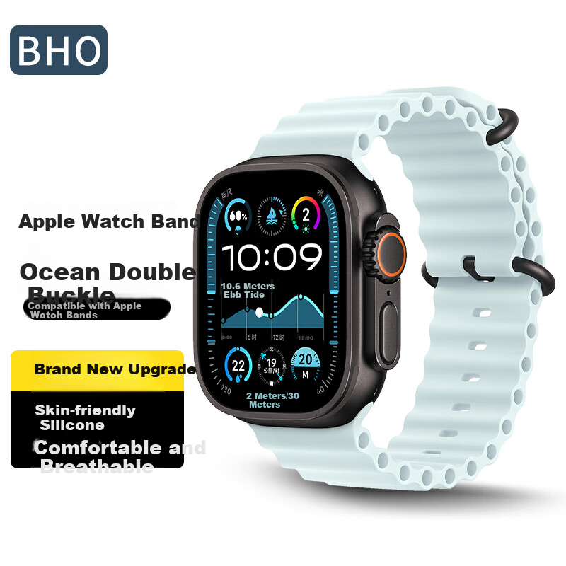 BHO Compatible Apple Watch Band for Apple Watch S12/Ultra4 Ocean Band, IWatch S11/S10/9/8/7/6/SE/Ultra3/2 Silicone Watch Strap