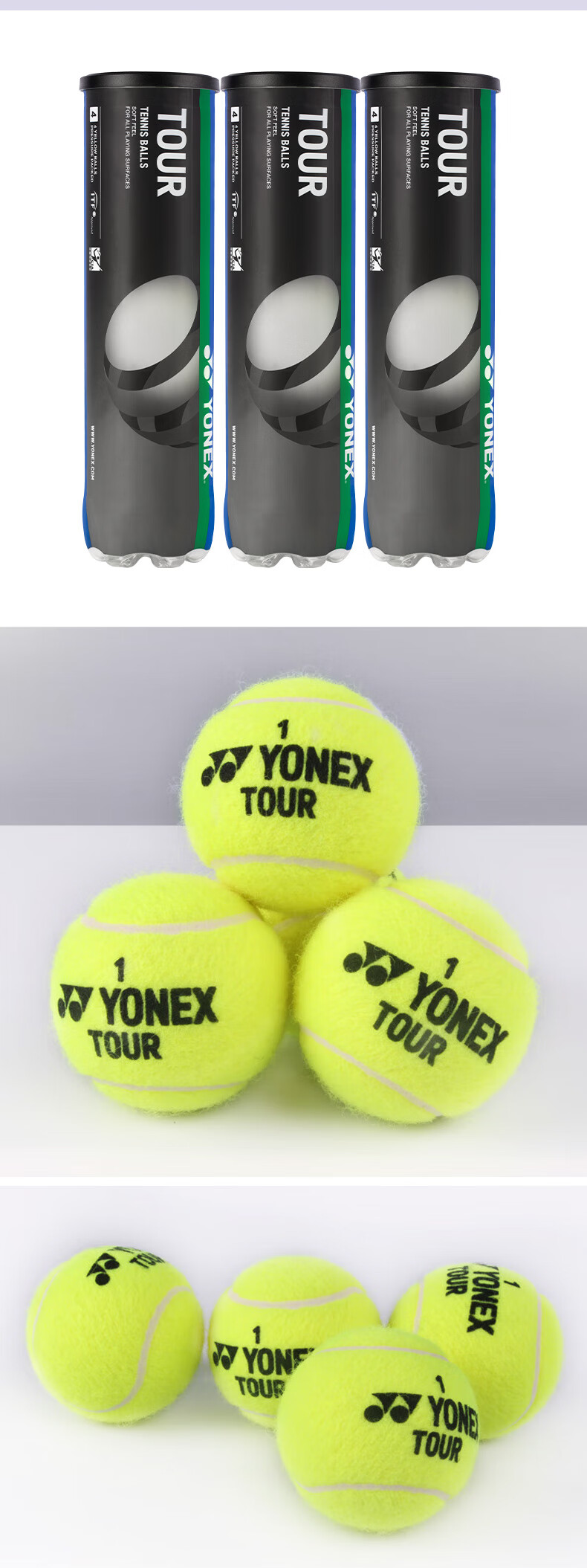 YONEX Tennis Balls, High Bounce, Durable, Professional Competition, Pressed Ball, TBTR4, Yellow, 3 Tubes, 12 Pieces Per Tube 2