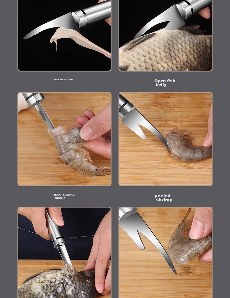 BJ 304 Stainless Steel Shrimp Deveiner Tool, Double-Ended Shrimp Deveiner Knife, Longan Pit Remover, Prawn Deveining Knife 3