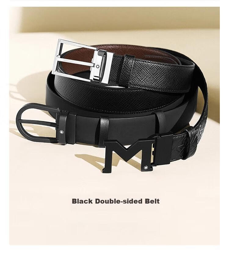 MONTBLANC MONTBLANC Leather Buckle Automatic Buckle Black Single-Sided Belt, 3cm, 118421, Mid-Autumn Festival Gift 2