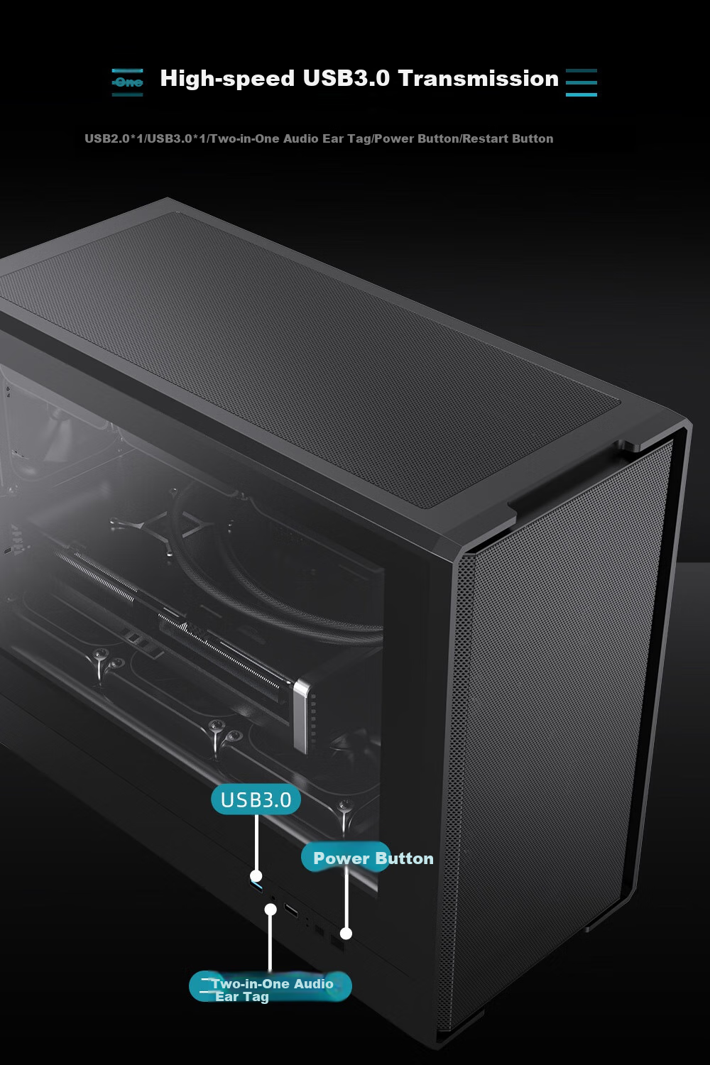 PADO W6 Black MESH Mesh Cooling Case (Supports MATX Motherboard, Glass Side Panel, Steel Mesh Front Panel, Independent PSU Compartment, Dust Filter, Supports 4080 Graphics Card) Black 13