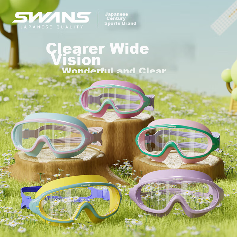 SWANS Children's Large Frame Swimming Goggles for Boys And Girls, High-Definition Vision, 3D Fit, Waterproof, Anti-Fog, Adjustable Swim Glasses, 121 Blue-Yellow