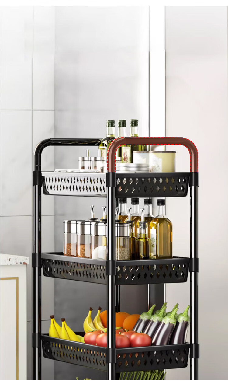 Yupin Floor Storage Rack Cart Living Room Snack Storage Shelf Kitchen Layered Rack Black with Handle 3-Tier ZW295 10