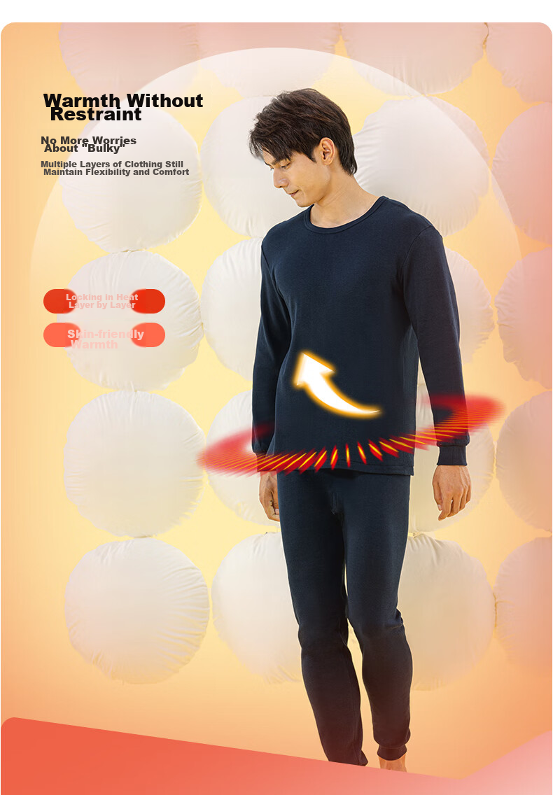 Yiershuang [10A Antibacterial And Anti-Mite] 100% Pure Cotton Thermal Underwear Set for Men, Autumn Top And Pants, Round Neck All-Cotton Sweater 5