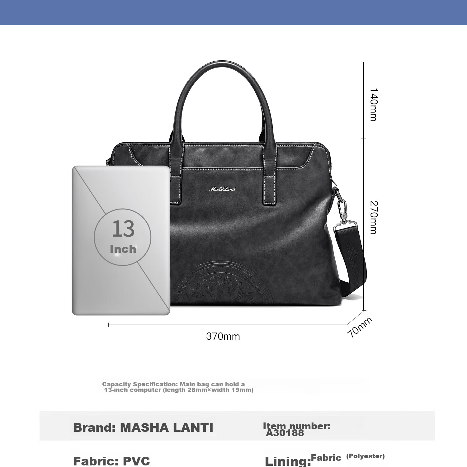MashaLanti Men's Business Briefcase, Large Capacity Laptop Bag, Handbag for Travel, Shoulder Crossbody Bag, Practical Father's Day Gift 17
