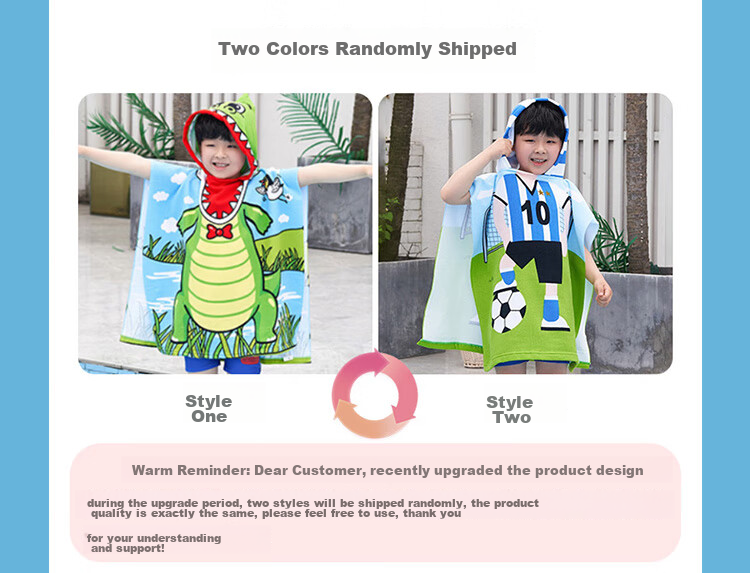 9I9 Children's Bathrobe, Summer Thin Baby Towel, Hooded Cape, Bathroom Beach Wearable, Absorbent Cloak, Cartoon Dinosaur Desig 3