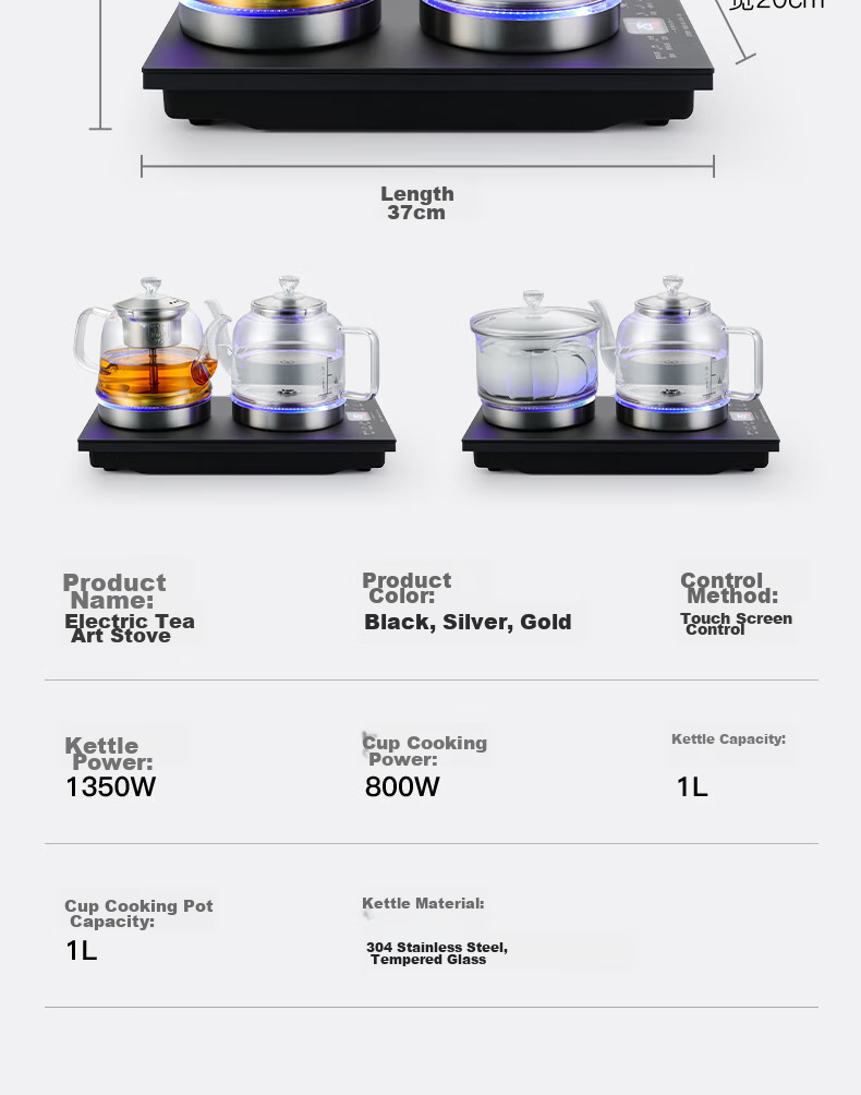 Biooner Fully Automatic Bottom Double Water Inlet Electric Kettle, Glass Water Boiler for Home And Office Use, Integrated Tea Table And Countertop, Built-In Electric Tea Stove, Tea Set Package, Light Luxury Silver Three-I 28