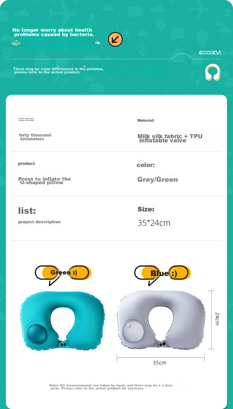 40,000 KM Inflatable U-Shaped Travel Neck Pillow Portable Airplane Cervical Support Pillow U-Shape Neck Pillow for Train and Long-Distance Car Sleep Aid 12