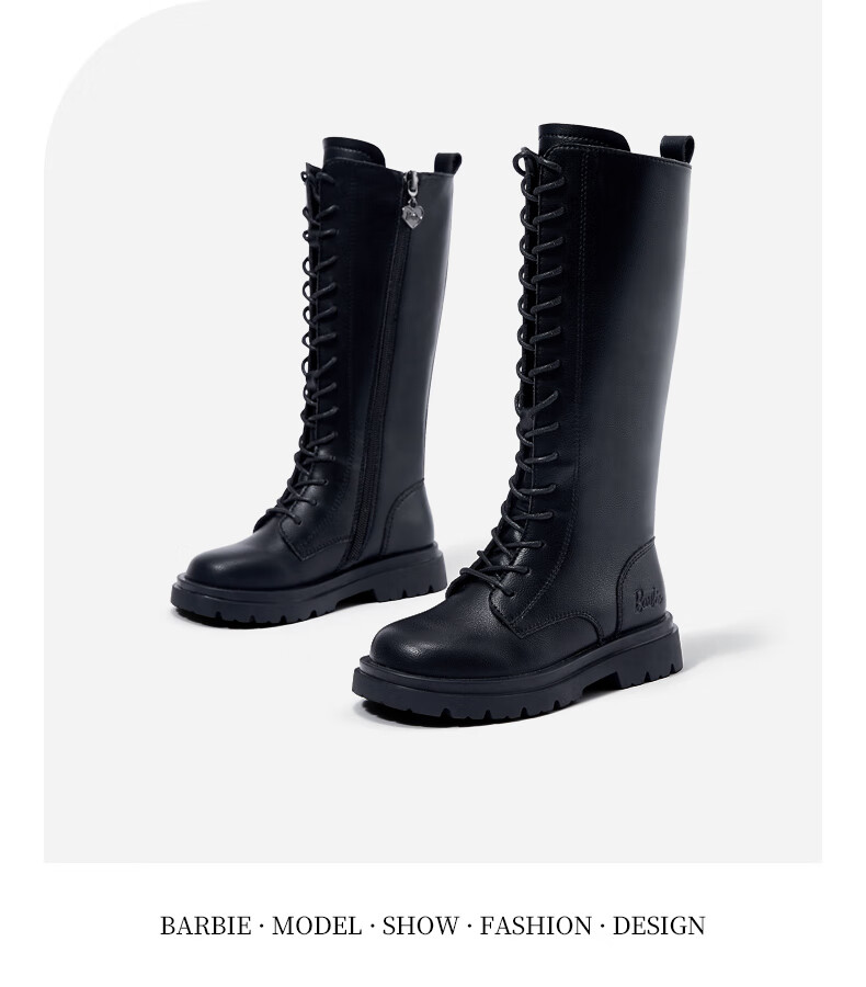 Barbie Girls' Spring And Autumn Martin Boots, Single-Lined Short Leather Boots, Versatile Black Boots for Children, DA6569 Black Size 28 4