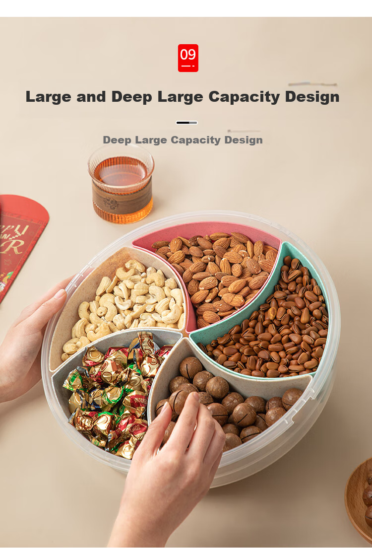 Daisy Leaf Large Capacity Dried Fruit Snack Storage Box for New Year Living Room Coffee Table Sunflower Seeds Candy Nuts Fruit Organizer 9