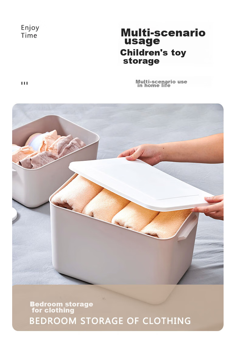 Youjialiangpin Plastic Storage Box, Clothes Organizer, 20L*2+10L*2, Khaki Color, with Lid, Insect-Proof, for Home Use 10