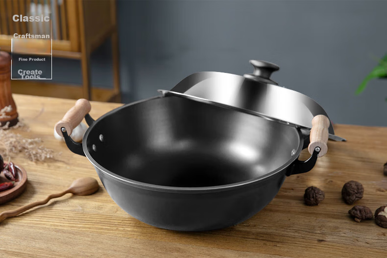 Dianjiang Cast Iron Wok, 34cm Traditional Uncoated Stir-Fry Pan, Non-Stick, Household Flat-Bottom Raw Iron Frying Pa 8