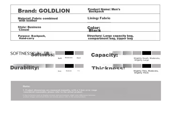 Goldlion Backpack, Outdoor Travel Bag for Men, Double Zipper Large Capacity Laptop Bag And Schoolbag, Birthday Gift 19
