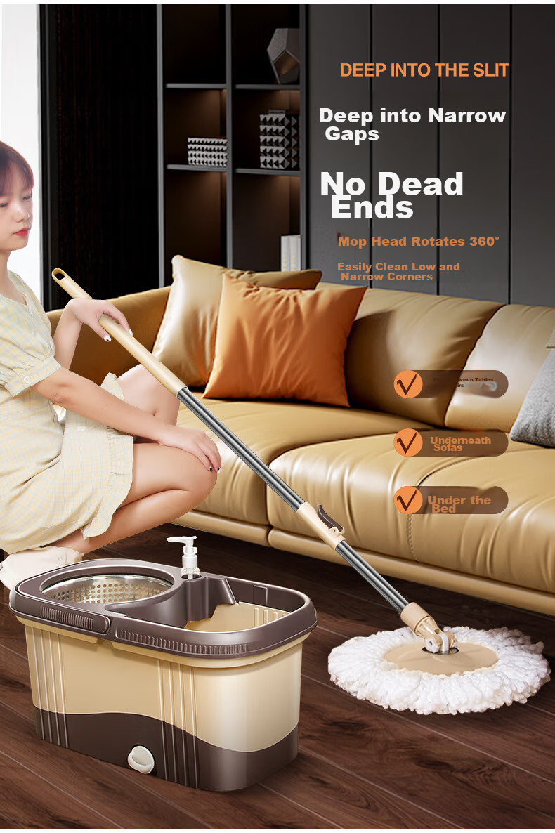 Baijiahaoshi Rotating Mop with 4 Heads, Household All-In No-Hand Washing, 2026 Hand-Pressed No-Hand Washing Household Double-Drive Floor Cleaning Tool 4