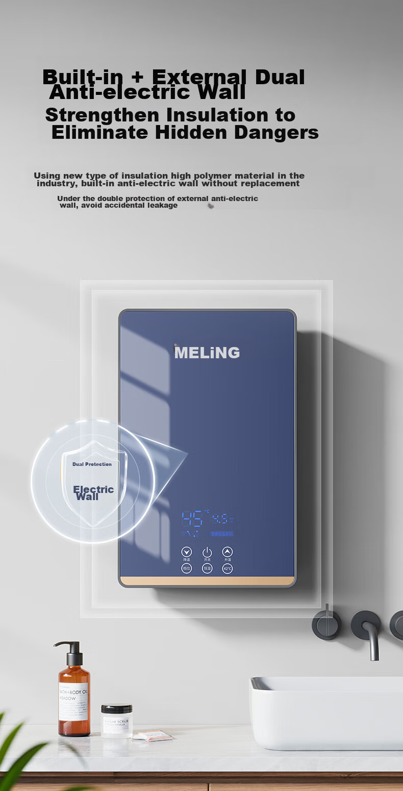 MeiLing Instant Hot Water Heater Mini Kitchen Treasure Fast Heating Household Electric Water Heater 5500W Adjustable Temperature Bathroom/rental House Shower No Storage Water Heater MJR-DC5550S 6