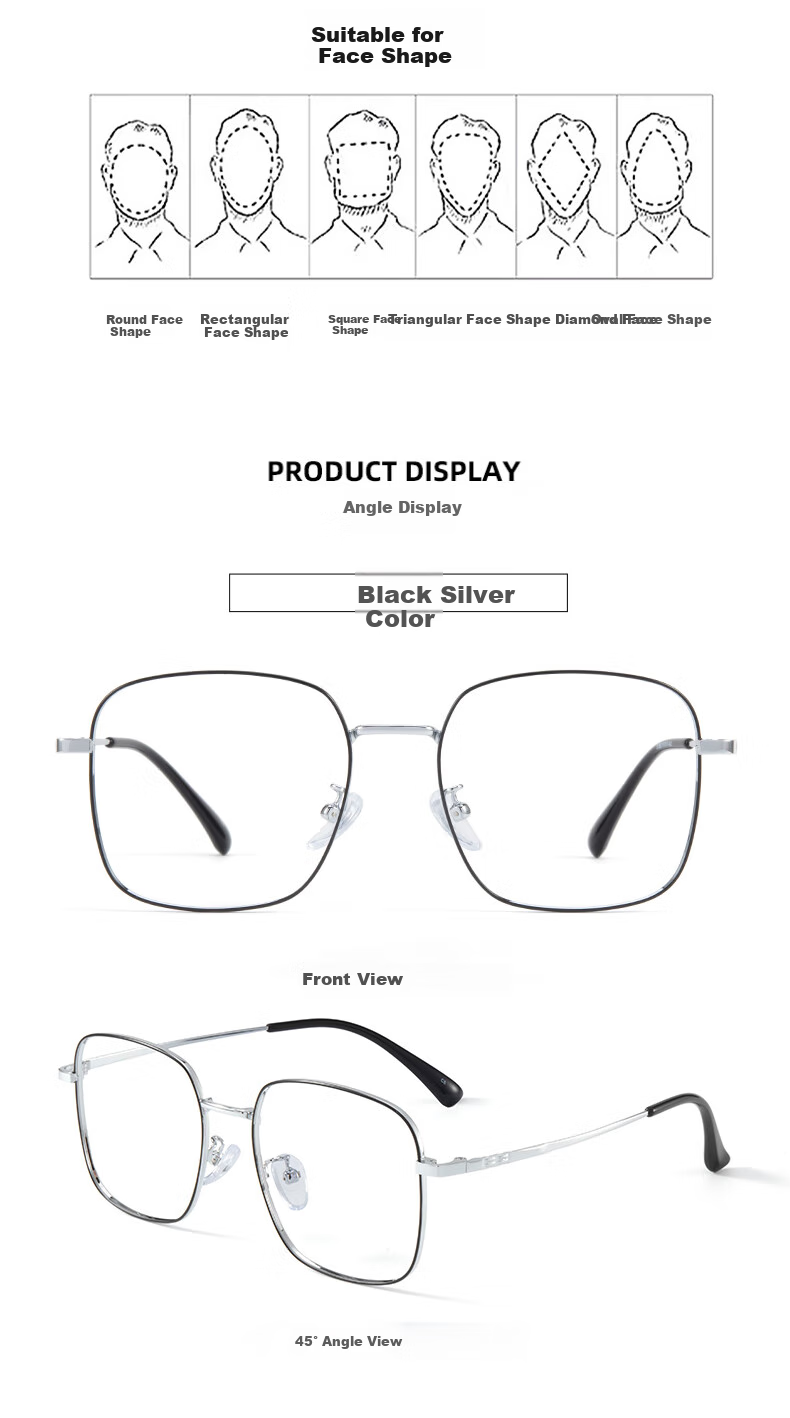 Jingbang Myopia Glasses for Men And Women, Ultra-Light Large Face Slimming Square Frame with Blue Light Protection, Rose Gold Non-Prescription Blue Light Blocking Lenses 13