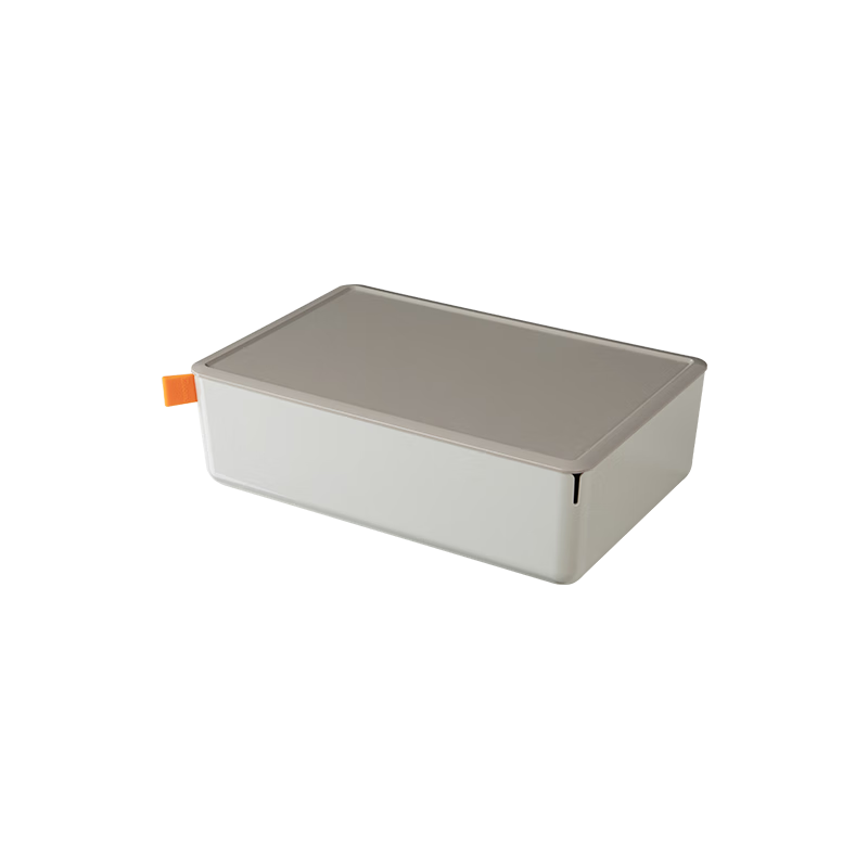 Deli Xdomo Series Storage Box with Lid, Office Desktop Makeup Organizer with Silicone Clasp, Light Gray Medium Size XDM12