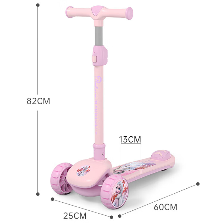 Disney Children's Scooter, Rideable And Pushable, Three-In Multifunctional Walker, Flashing Lights, Foldable, Height Adjustable, Gift for Kids 5