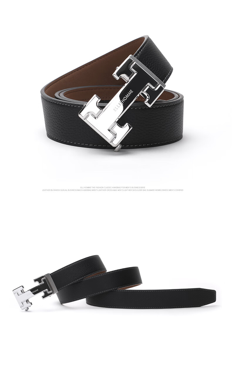 ELLE HOMME Men's Top-Grain Leather Belt, Luxury 304 Stainless Steel Buckle Automatic Waist Belt Trouser Belt, Birthday Gift for Me 8