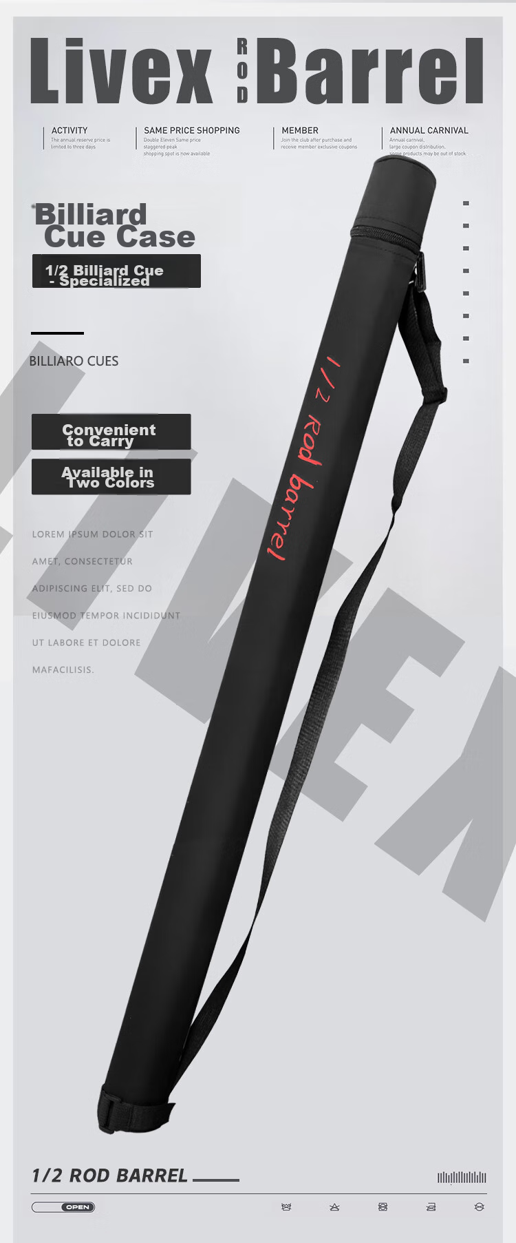 LIVEX Pool Cue Tube, Billiard Cue Storage, Billiard Accessories, Black Eight Snooker Nine-Ball Cue Case Strap, GT02 1