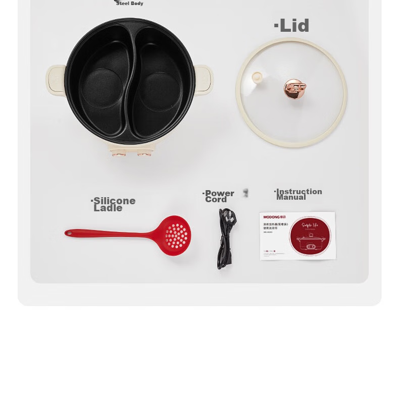 Modong [Douyin Popular Trend] Dual-Sided Electric Hot Pot Heating Pot for Home Multi-Purpose Cooking, 6L Non-Stick Pot with Independent Temperature Control for Each Side MD-HGE06 30