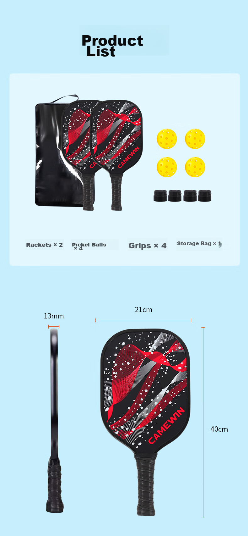 CAMEWIN Pickleball Paddle Set, Advanced Carbon Fiber Entry-Level Professional Pickleball, Cosmic Pickleball Hot Pressed Double Paddle 11