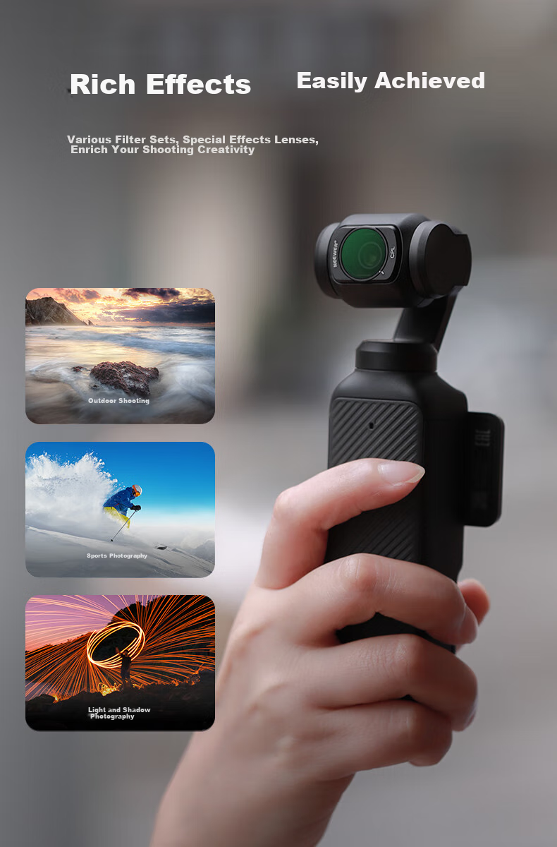 NEEWER Filter Kit for DJI Pocket 4/3 Camera, Magnetic Quick-Release Filters, Blue Brushed Filters, 8-Line Starry Filters, 1/4 Black Soft Anti-Light Pollution Filters 3