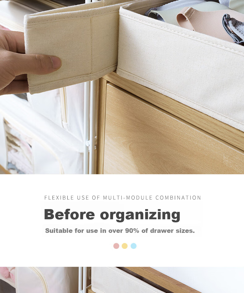 Jicang Fabric Storage Box, Drawer-Style Compartment Organizer, Underwear And Sock Storage Container, Home Organization Box, Beige Polyester Cotton Storage Bi 5