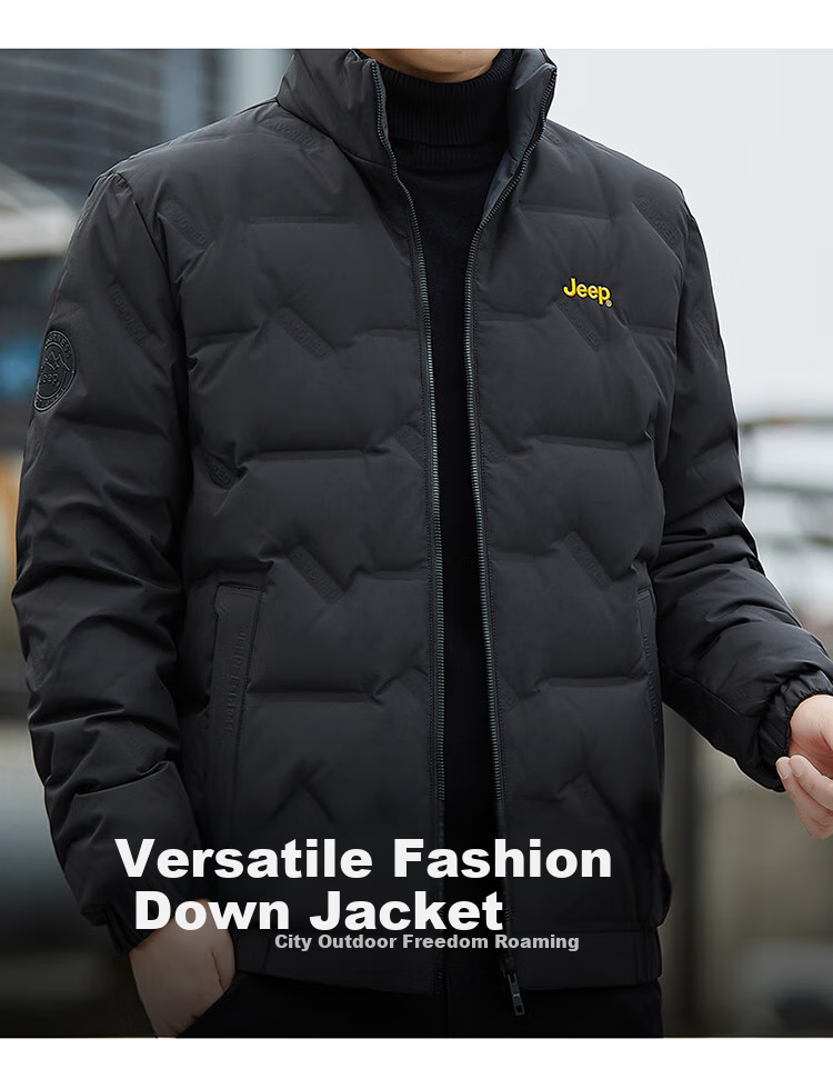 JEEP Men's Winter Short Down Jacket Casual Stand Collar Coat Warm Reversible Black 4XL 1