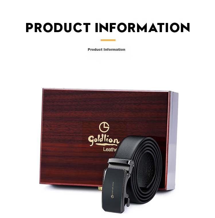 Goldlion Men's Leather Belt, Business Casual Automatic Buckle Waistband, High-End Wooden Gift Box Trouser Belt, Birthday Gift for Gifting 9