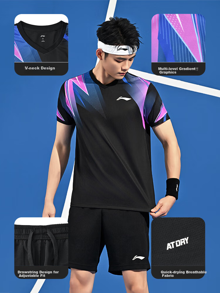Li-Ning Badminton Outfit, Unisex Competition Set, Two-Piece Club Series Sportswear, Team Uniform 4