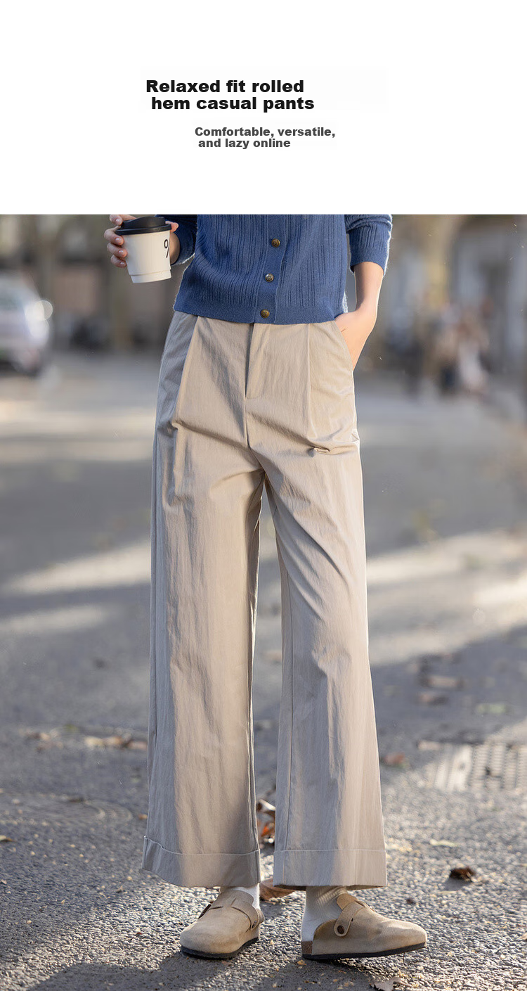 Dme [Commuter Lazy Pants] Spring Simple Style Cloud Cotton Roll-Edge Long Pants Comfortable Straight-Leg Slimming Women's Casual Pants 2