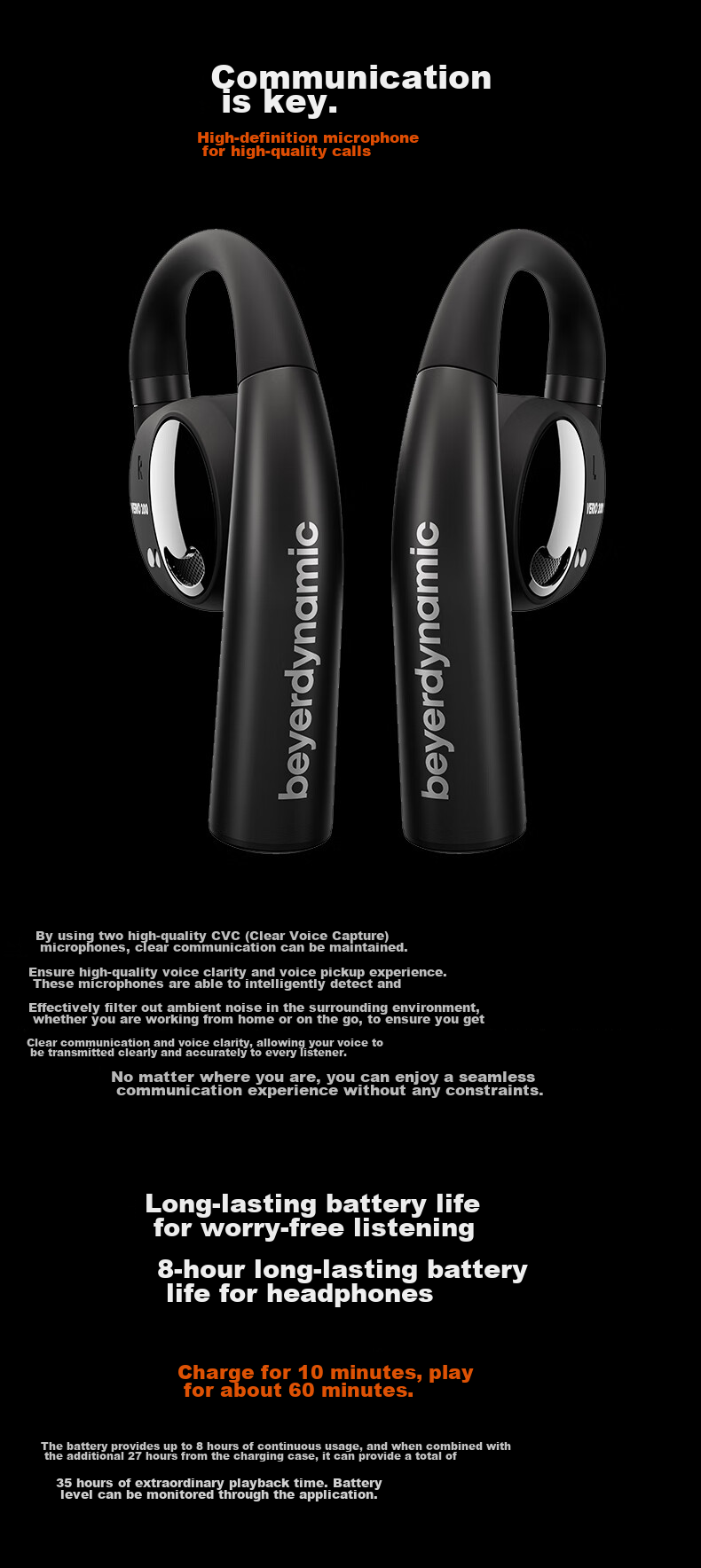 Beyerdynamic AMIRON 200 Bluetooth Open-Back Ear-Hook OWS Headphones Sports Running Long Battery Life Comfortable Black [Gift Recommendation] 2