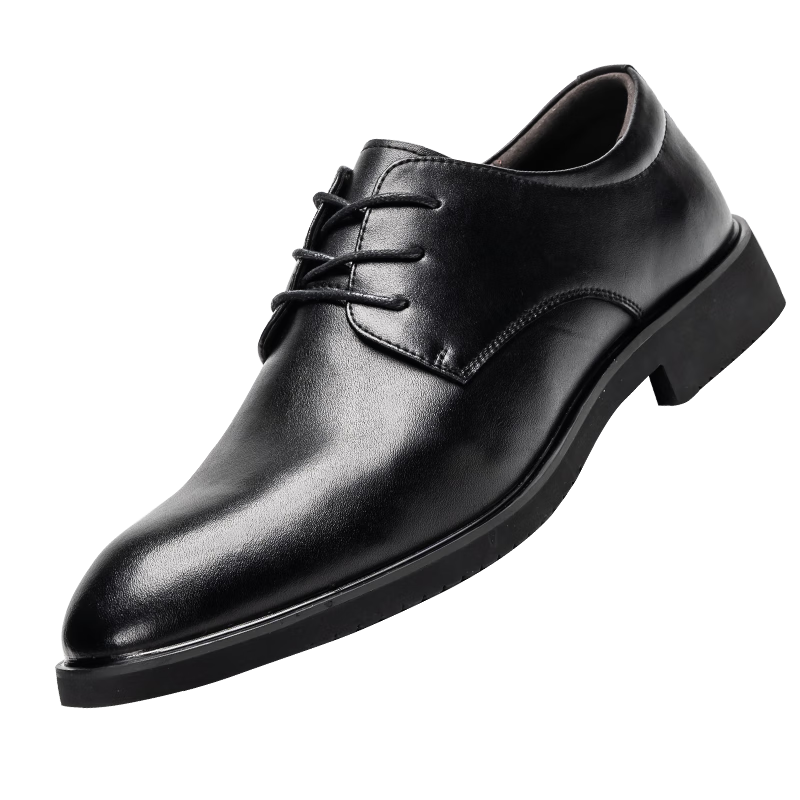 Huili Leather Shoes for Men, Business Casual Shoes, Fashionable Versatile Wedding Groom Formal Derby Shoes, Black (Height-Increasing), Size 38