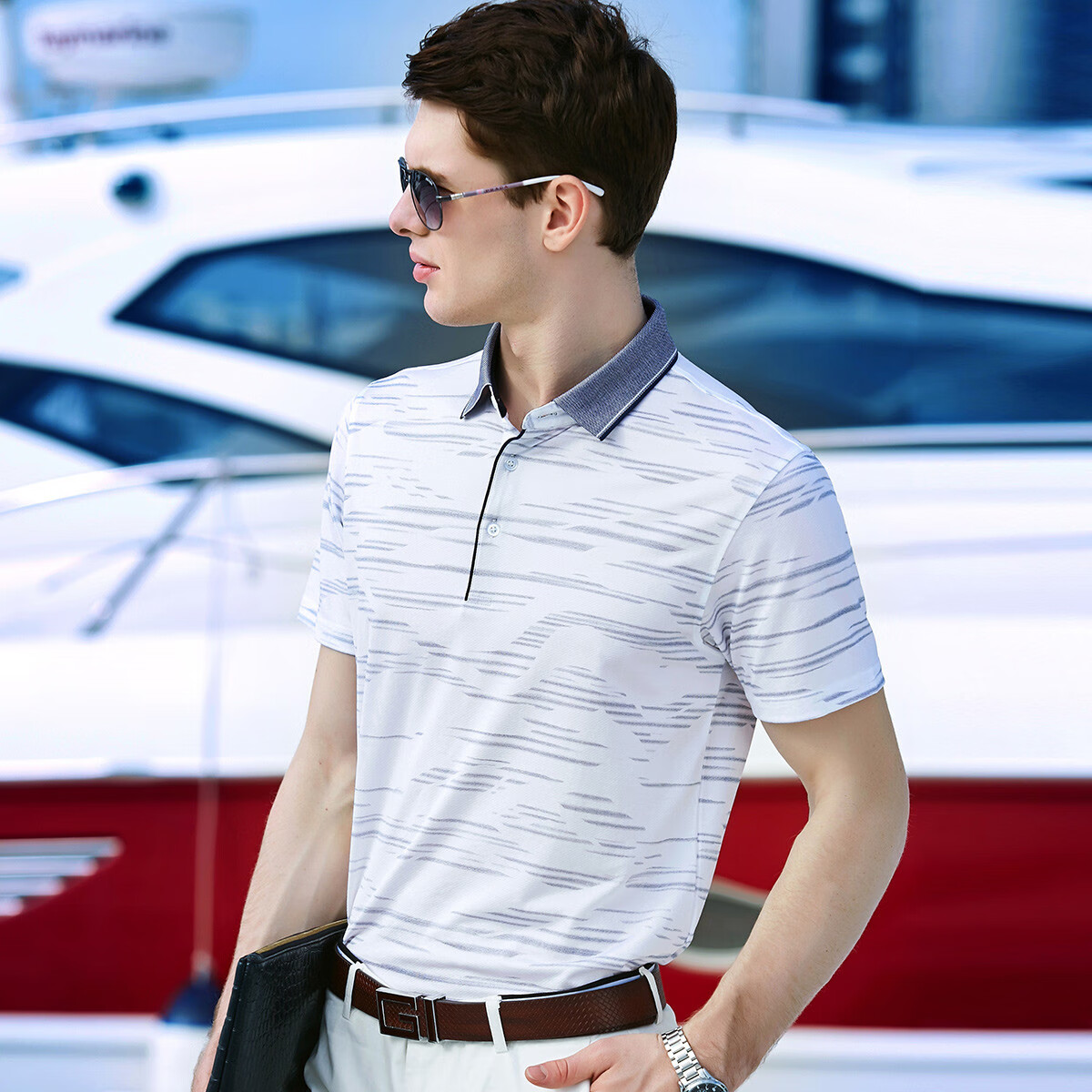 Andongniao [11.4% Mulberry Silk + 88.6% Cotton] Natural Fiber Men's Short-Sleeve Polo Shirt, Summer Collared Skin-Friendly Breathable T-Shirt