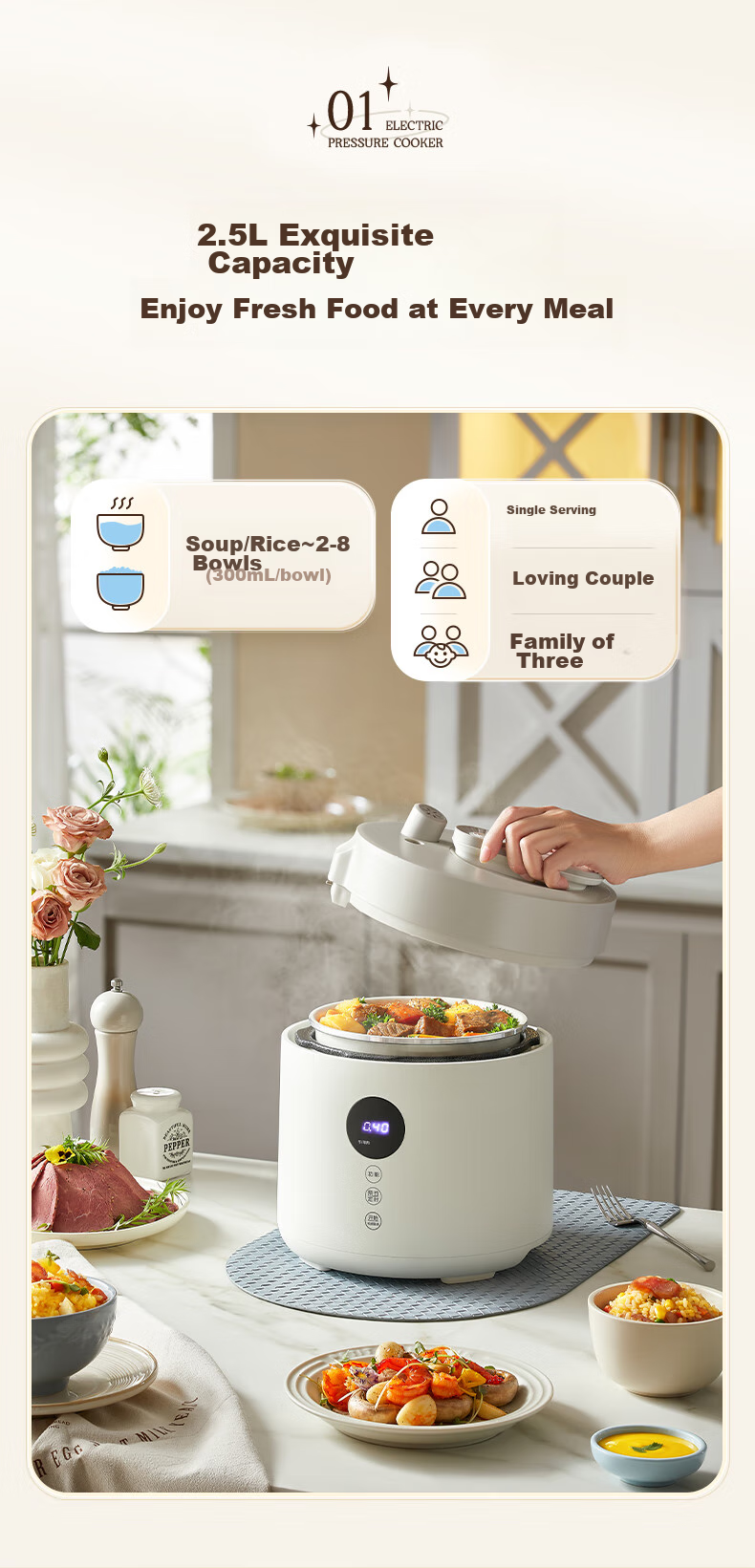 Bear Electric Pressure Cooker for 4-5 People, Large Capacity Dual Inner Pot Multi-Function High Pressure Cooker, Home Smart Soup Stewing Rice Cooker 4L YLB-C40W5 5