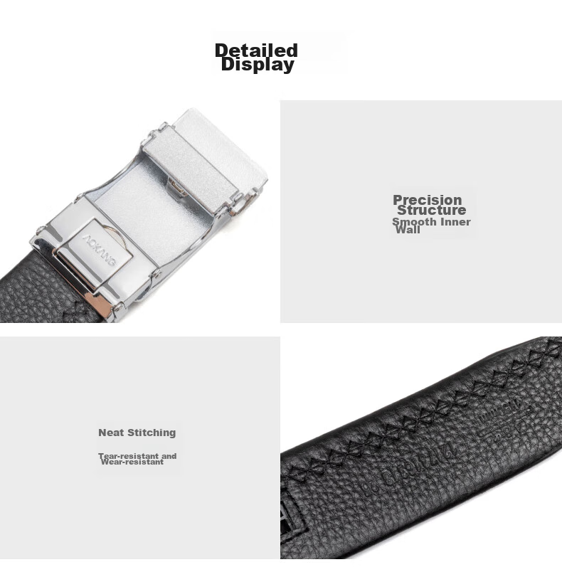Aokang Men's Belt with Automatic Buckle, Top-Grain Leather Waistband, Business Trouser Belt, Birthday Gift for Husband 12