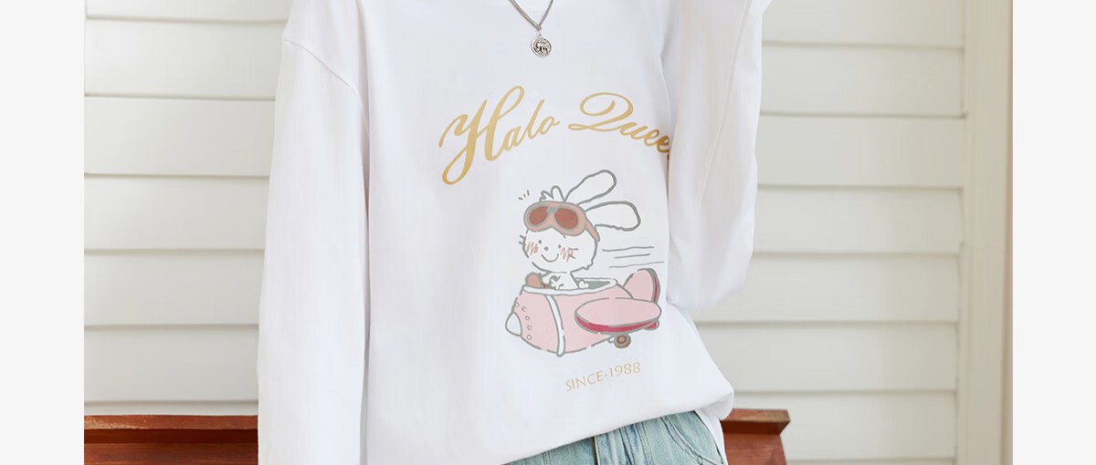 Halo Queen Women's Summer Short-Sleeve Round Neck T-Shirt, Cute Rabbit Print T-Shirt, Loose-Fitting Slimming Top, Women's H143T1417 48