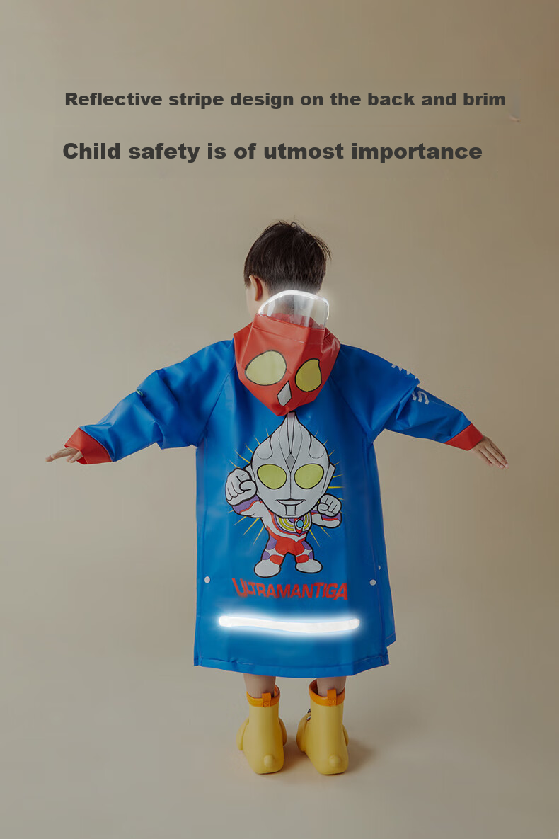 Cheerful Mario Ultraman Children's Raincoat for Boys 2024 Waterproof Full-Body with Backpack Space for Toddlers, Kids, Kindergarten School Rain Poncho 4
