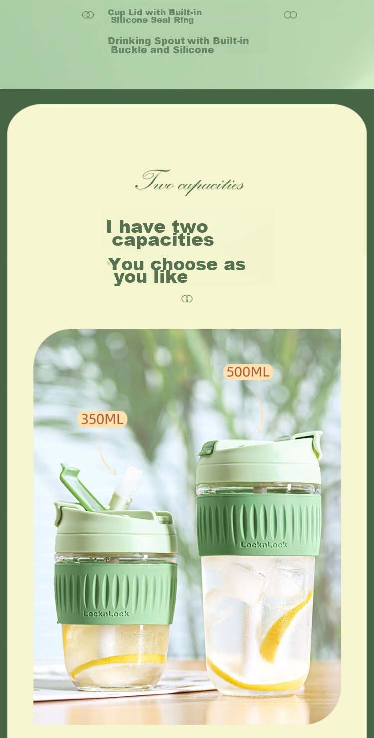 LOCK&LOCK Portable Coffee Mug Glass Cup with Straw, Handheld Cup, Cute Milk Cup, 350ML Yellow 9